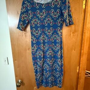 LuLaRoe Blue Geometric Midi Dress